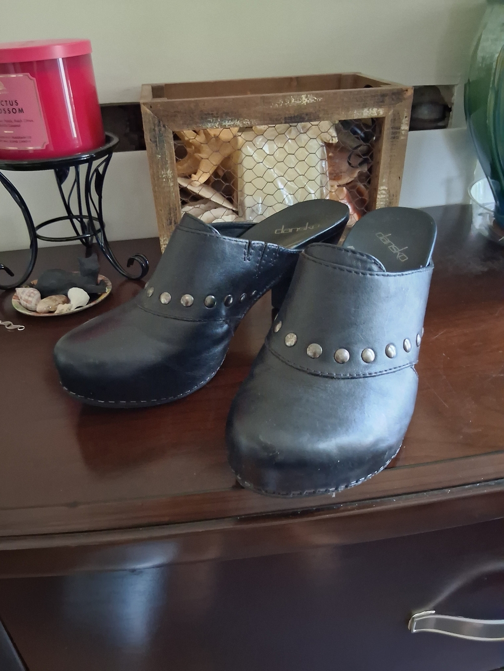 Dansko Women's Black Leather Studded Clog